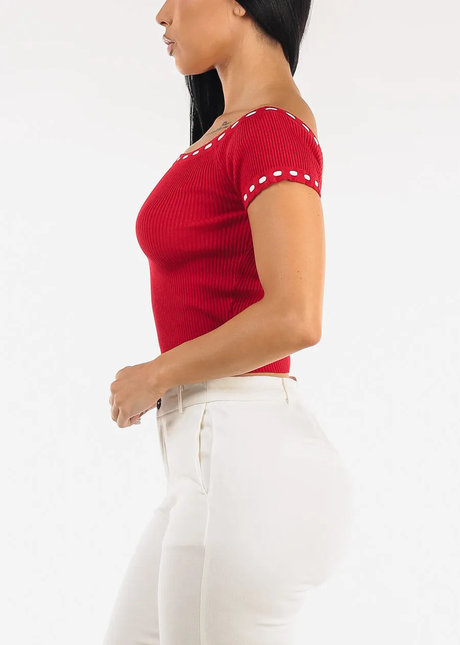 Stretch Off Shoulder Ribbed Top Red sold by Moda product image thumbnail 3