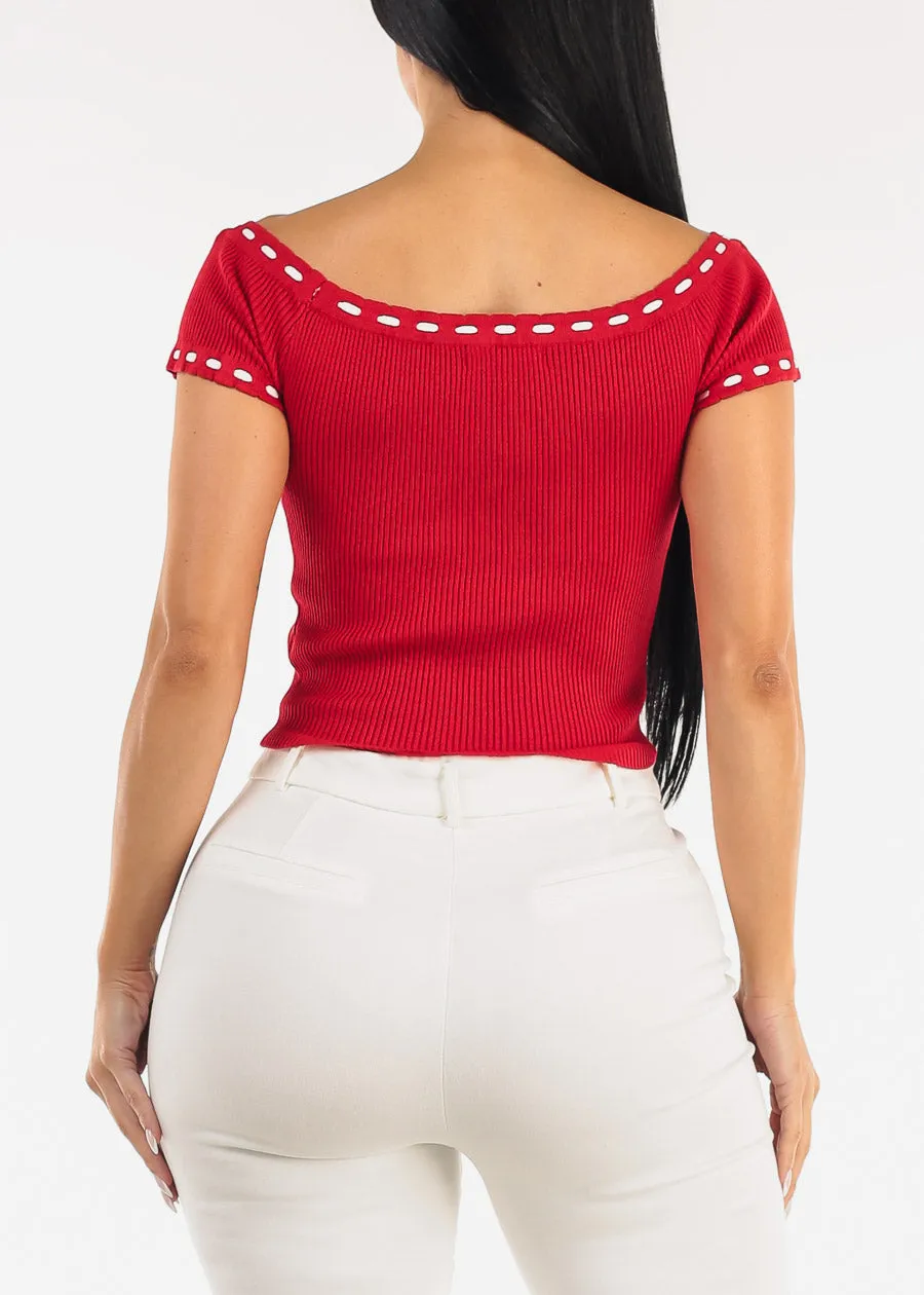 Stretch Off Shoulder Ribbed Top Red sold by Moda product image thumbnail 4