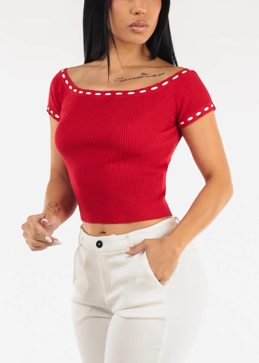 Stretch Off Shoulder Ribbed Top Red sold by Moda product image thumbnail 5