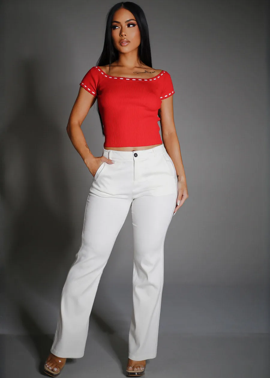 Stretch Off Shoulder Ribbed Top Red sold by Moda product image thumbnail 2