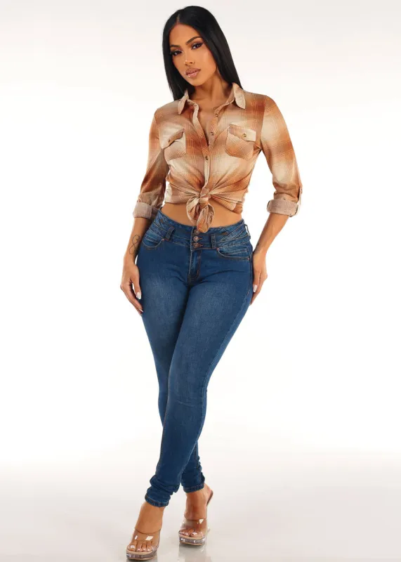 Camel Plaid Levantacola Skinnies Combo made by Moda