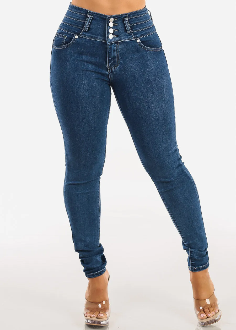 Levantacola High Waist Stretch Skinny Jeans Dark Bleach Wash sold by Moda product image thumbnail 3