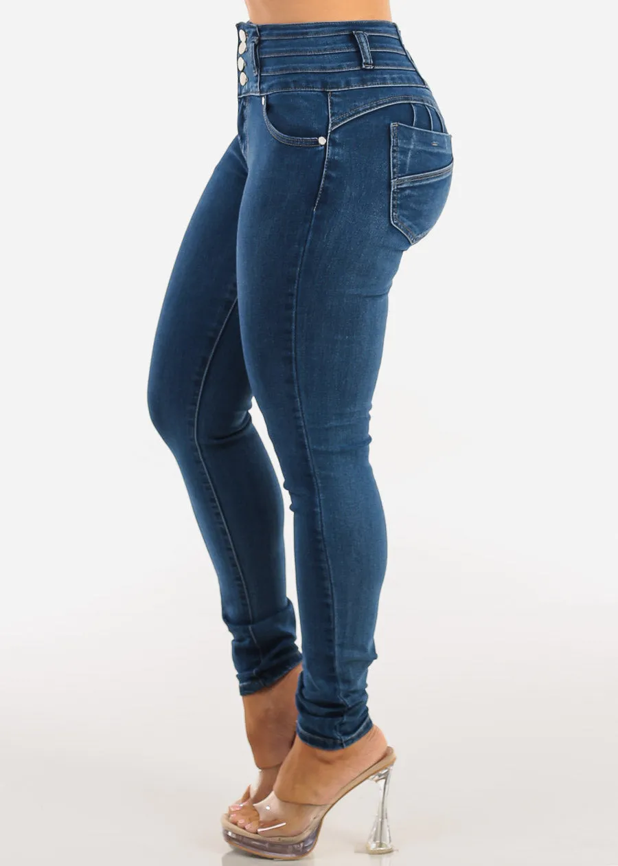 Levantacola High Waist Stretch Skinny Jeans Dark Bleach Wash sold by Moda product image thumbnail 4