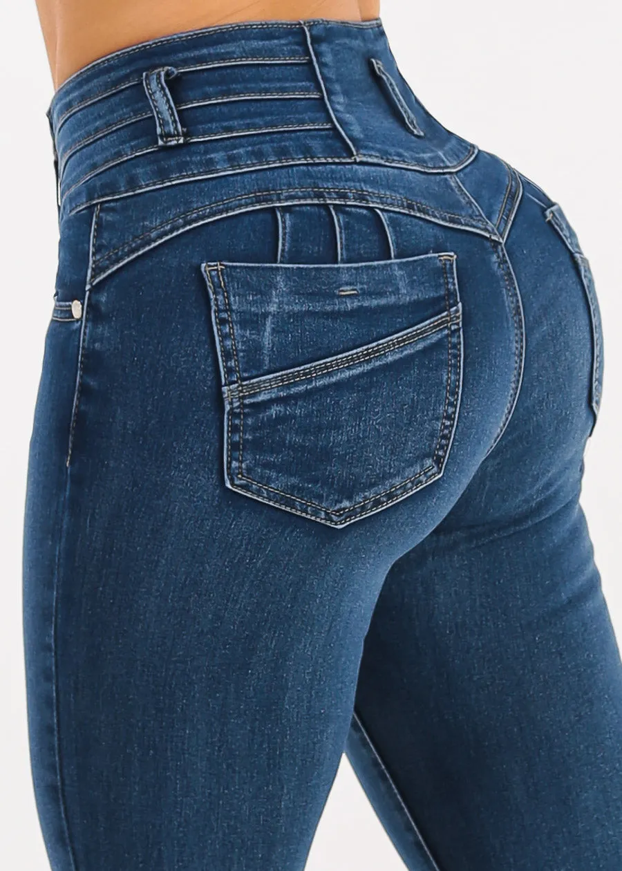 Levantacola High Waist Stretch Skinny Jeans Dark Bleach Wash sold by Moda