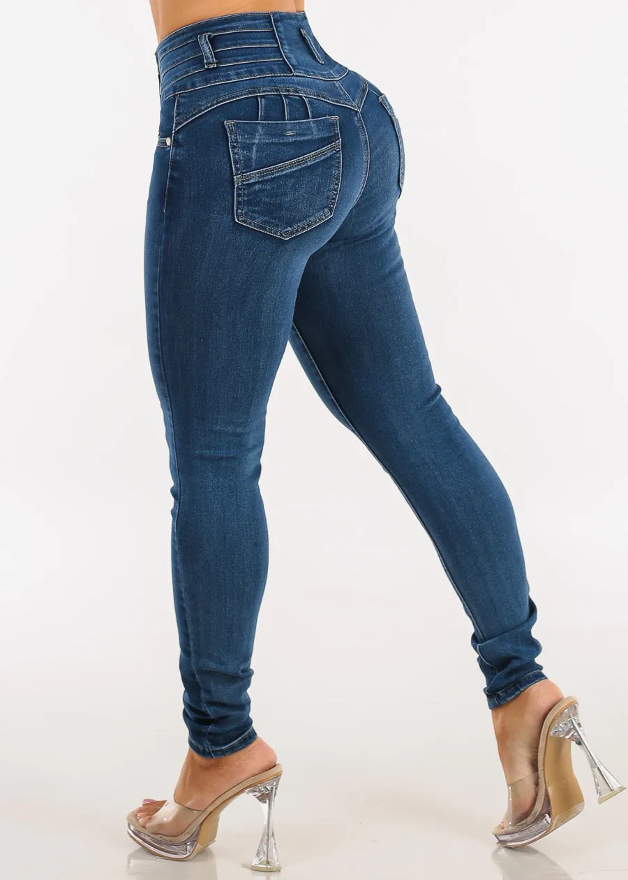 Levantacola High Waist Stretch Skinny Jeans Dark Bleach Wash sold by Moda product image thumbnail 5