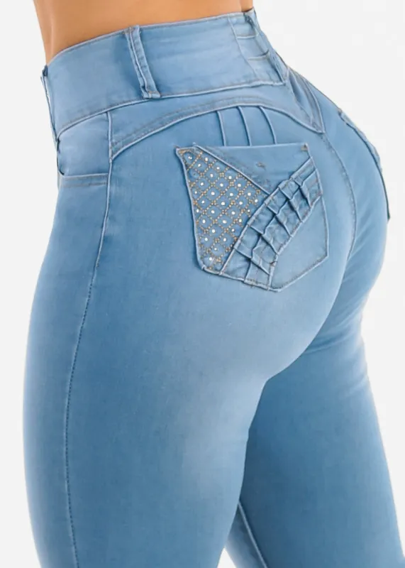 Butt Lift High Waist Stretch Skinny Jeans Light Blue made by Moda
