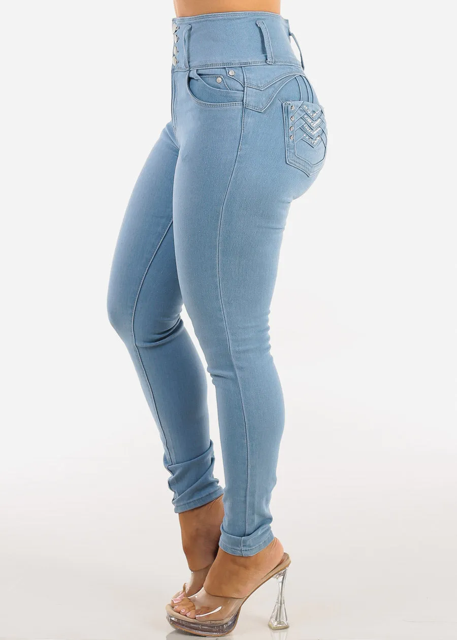 Butt Lift Super High Waist Stretch Skinny Jeans Light Wash sold by Moda product image thumbnail 4