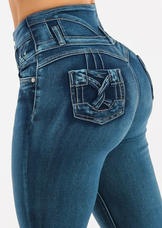 Butt Lift Super High Waist Stretch Skinny Jeans Med Sand Wash made by Moda