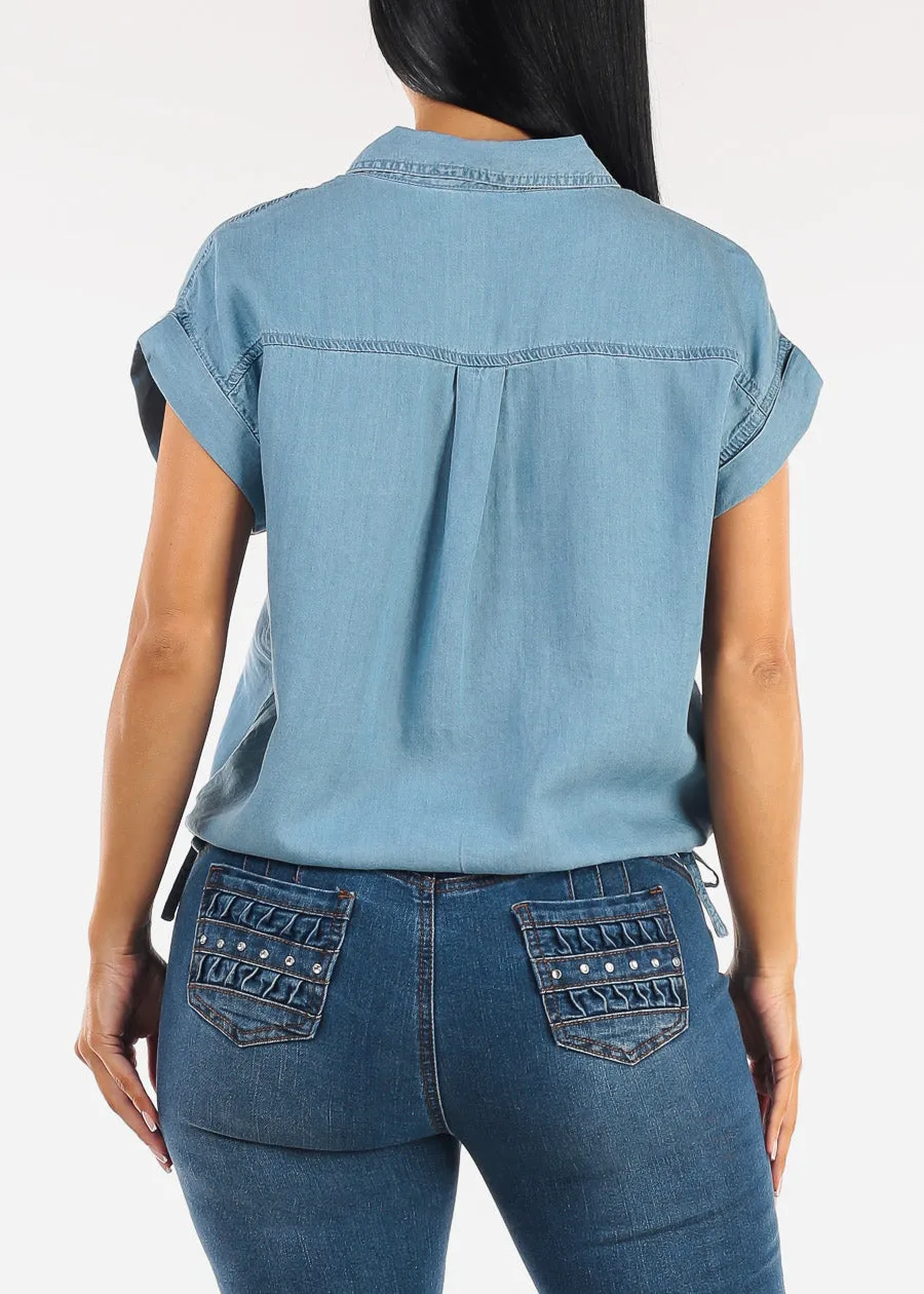 Denim Shirt w Adjustable Drawstring Hem sold by Moda product image thumbnail 4