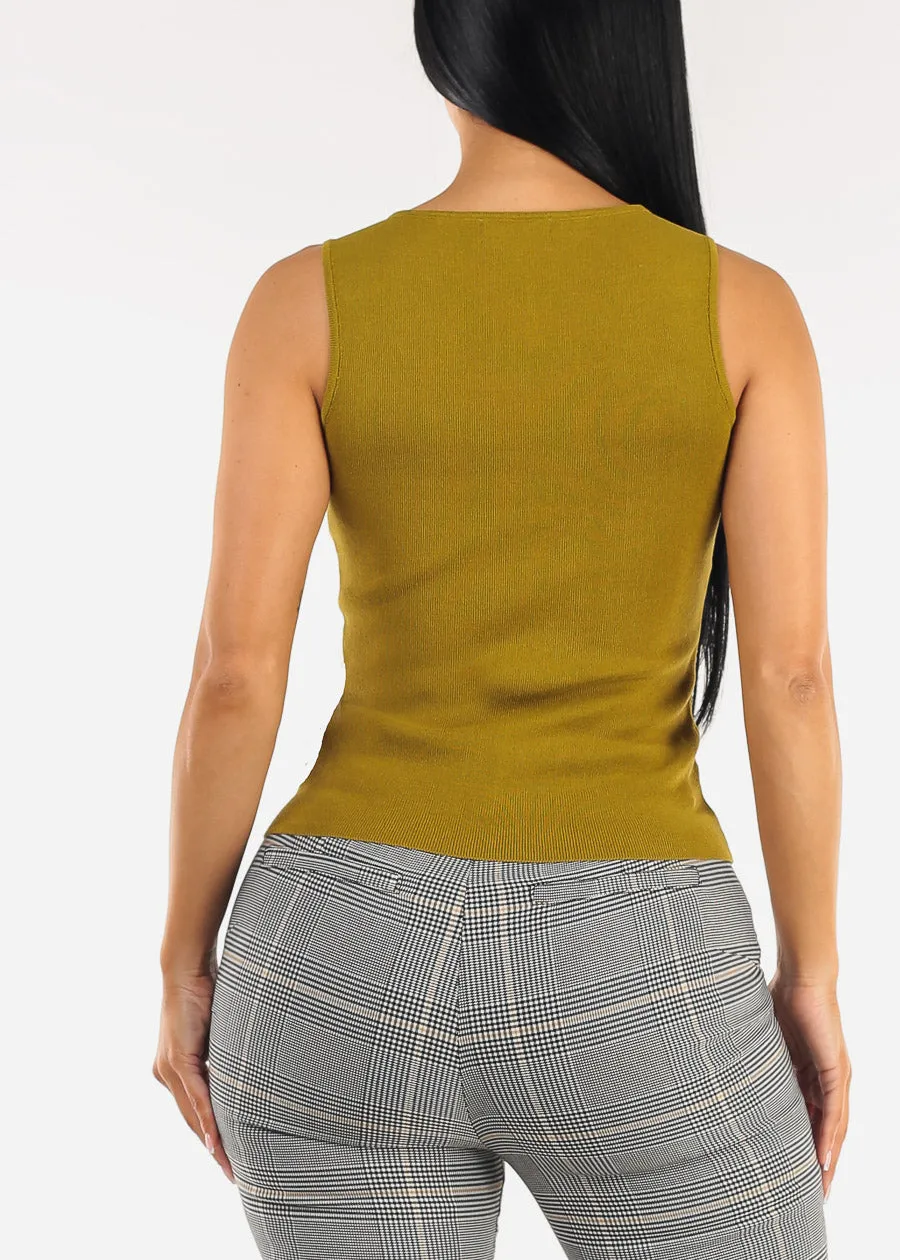 Square Neck Sleeveless Stretch Knit Top Olive sold by Moda product image thumbnail 4