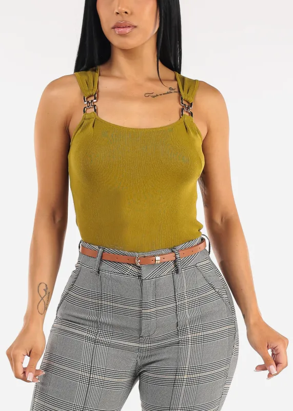 Square Neck Sleeveless Stretch Knit Top Olive made by Active Basic