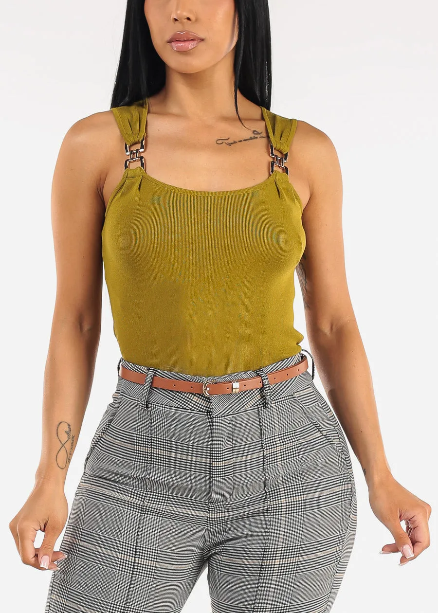Square Neck Sleeveless Stretch Knit Top Olive sold by Moda