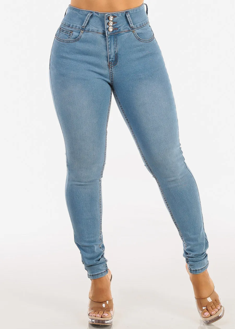 Levantacola High Waist Stretch Skinny Jeans Light Wash sold by Moda product image thumbnail 3