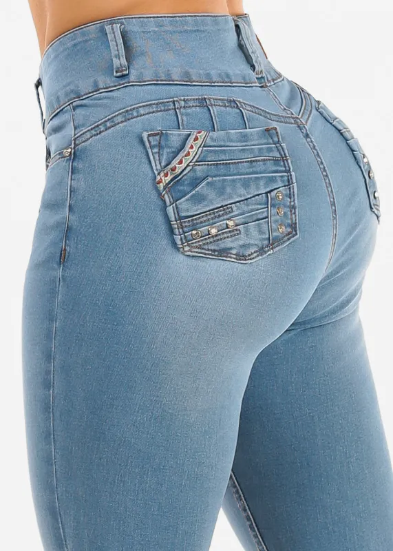 Levantacola High Waist Stretch Skinny Jeans Light Wash made by Moda