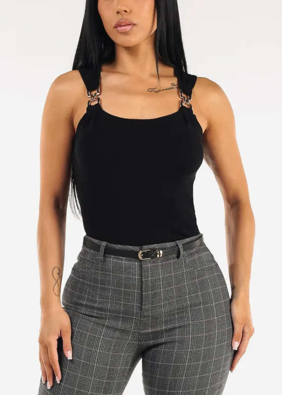 Square Neck Sleeveless Stretch Knit Top Black made by Active Basic
