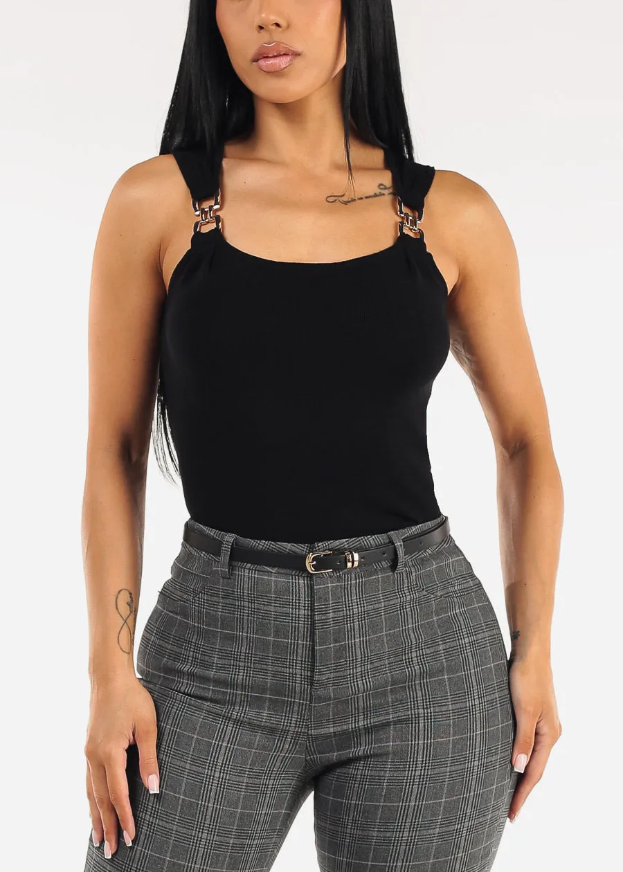 Square Neck Sleeveless Stretch Knit Top Black sold by Moda