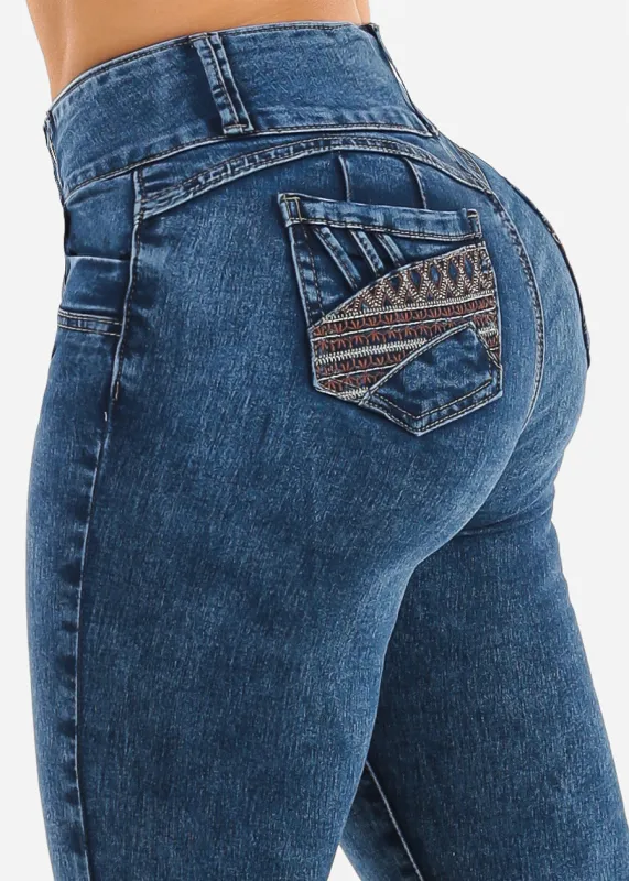 Levantacola High Waist Stretch Skinny Jeans Dark Acid Wash made by Moda