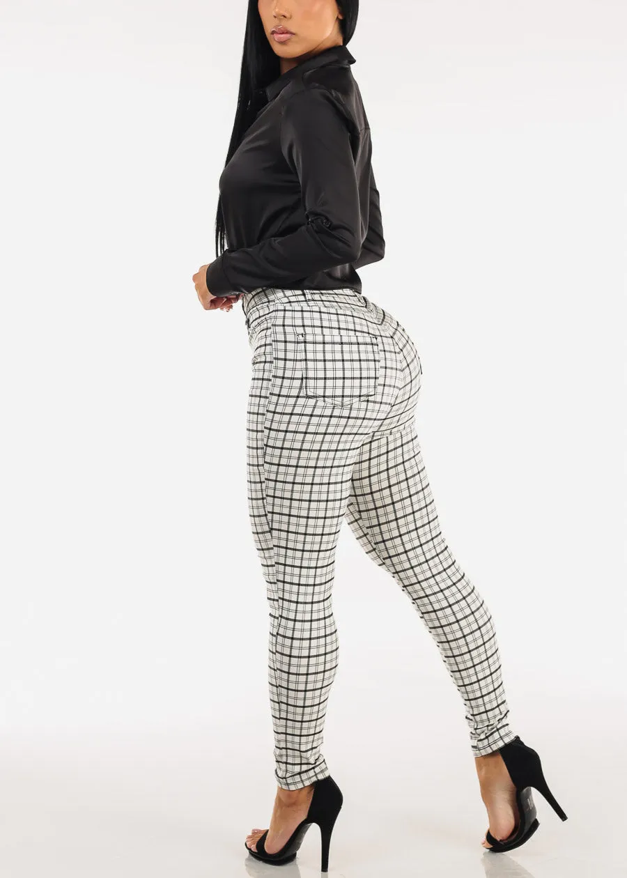 Super High Waist Stretch Plaid Skinny Ankle Pants White sold by Moda product image thumbnail 5