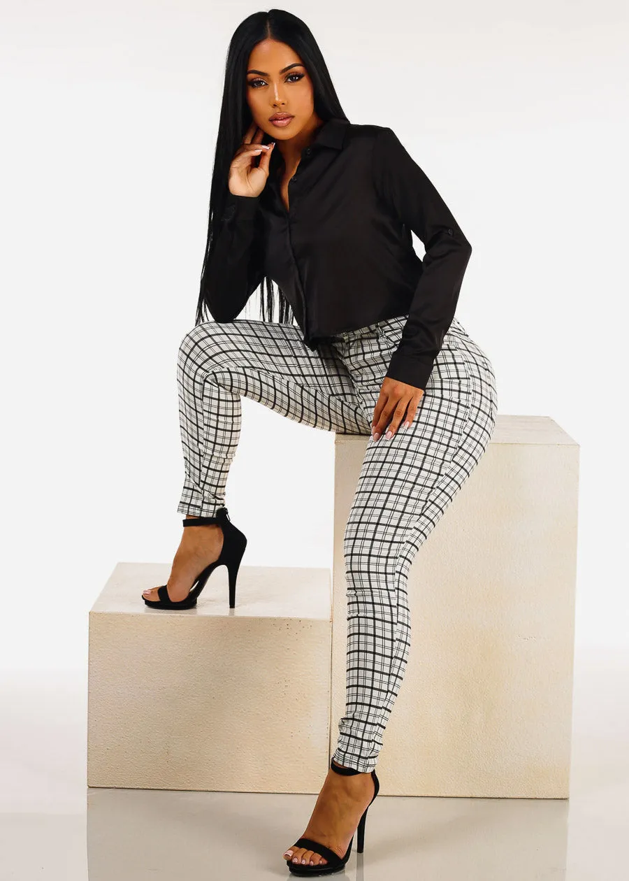Super High Waist Stretch Plaid Skinny Ankle Pants White sold by Moda product image thumbnail 2