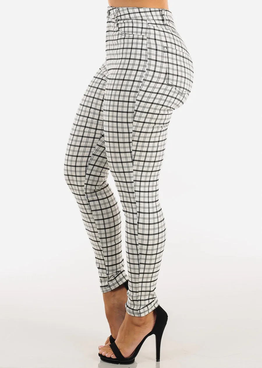 Super High Waist Stretch Plaid Skinny Ankle Pants White sold by Moda product image thumbnail 3