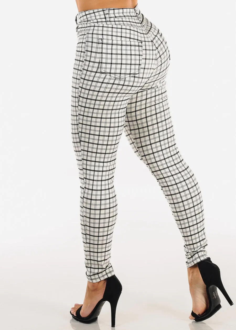 Super High Waist Stretch Plaid Skinny Ankle Pants White sold by Moda product image thumbnail 4