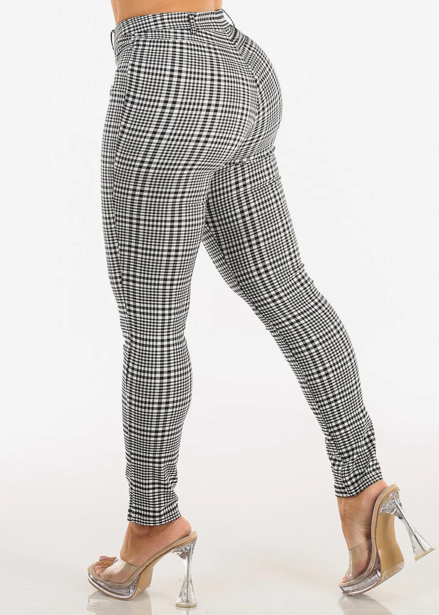 High Waist Stretch Plaid Skinny Pants Black & White sold by Moda product image thumbnail 4