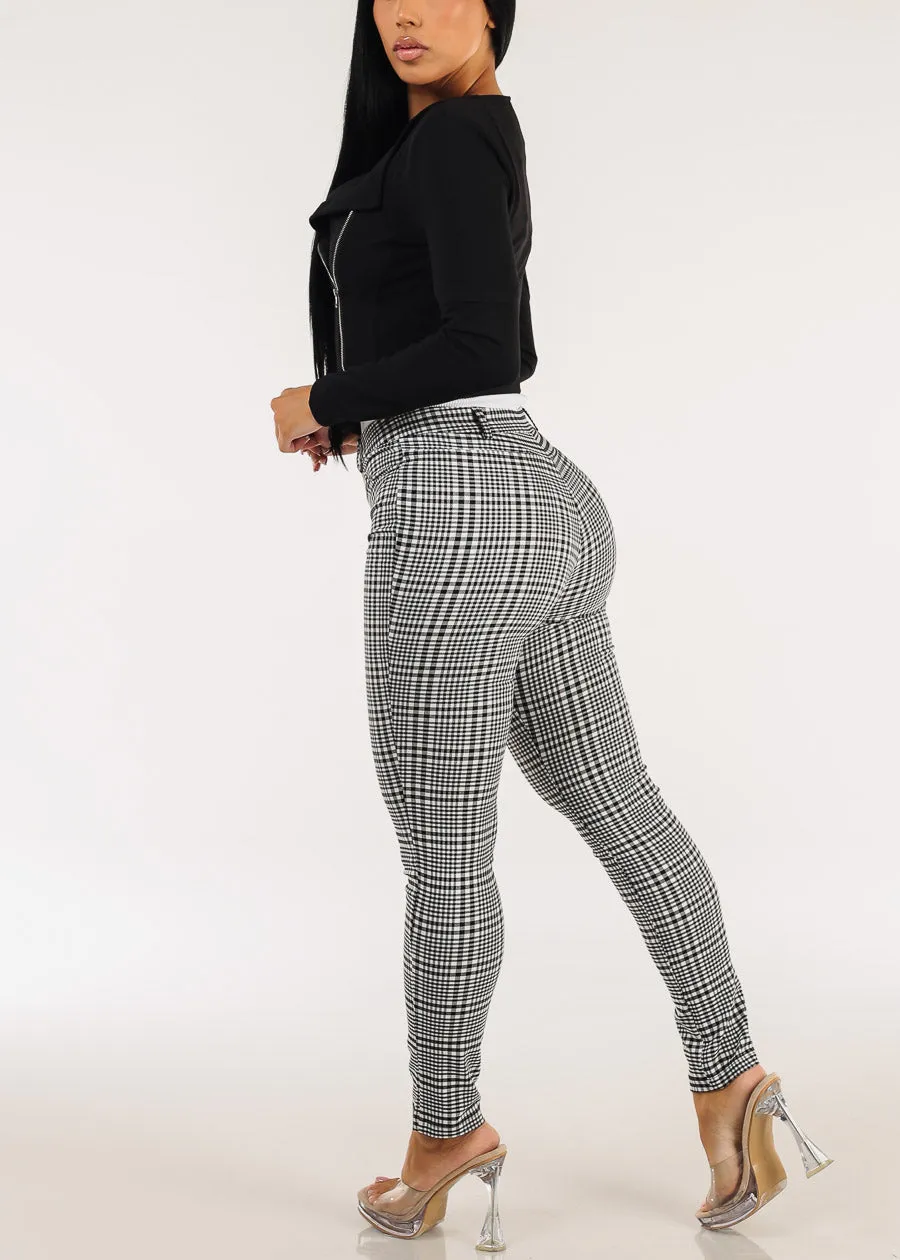 High Waist Stretch Plaid Skinny Pants Black & White sold by Moda product image thumbnail 5