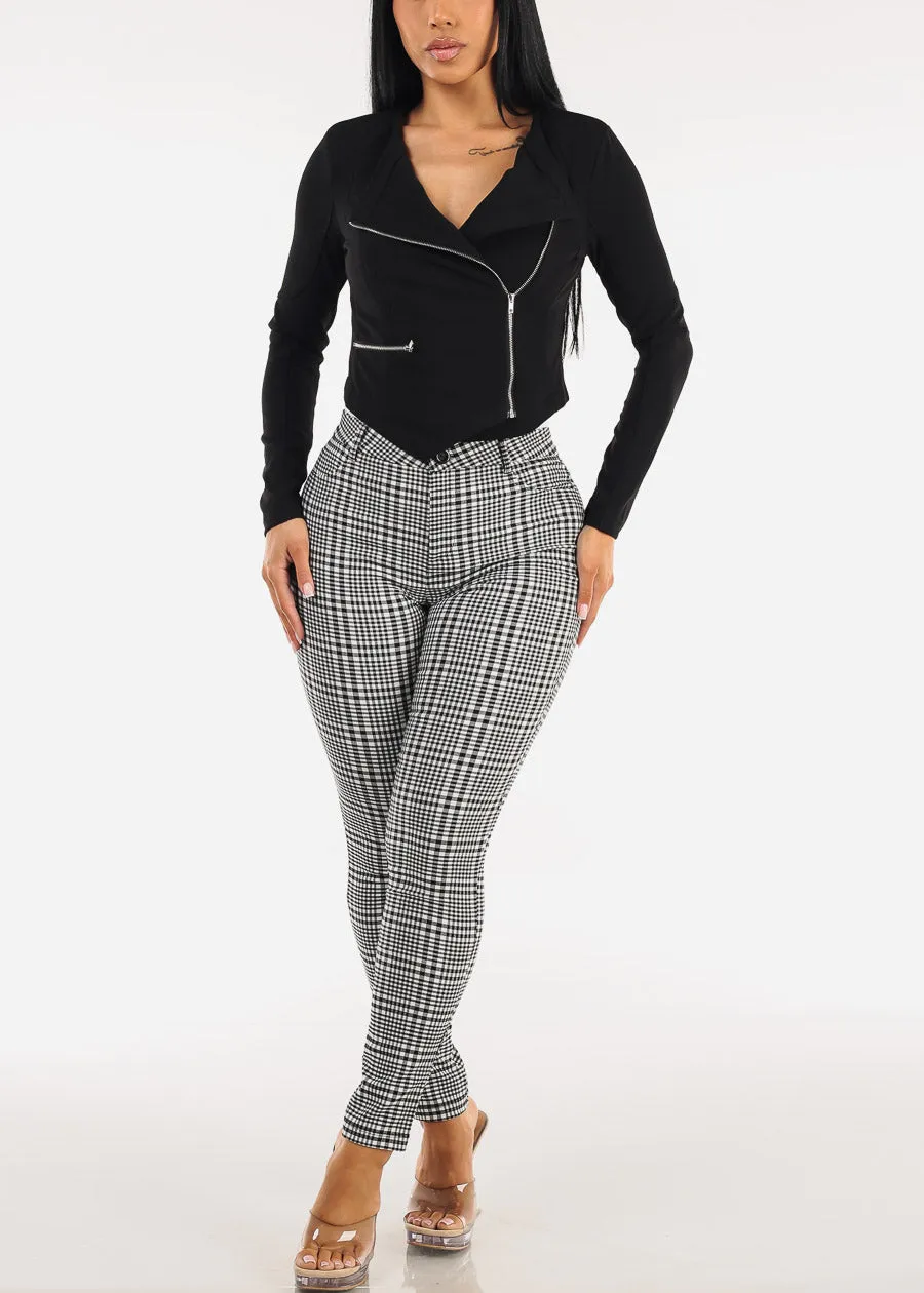High Waist Stretch Plaid Skinny Pants Black & White sold by Moda product image thumbnail 2