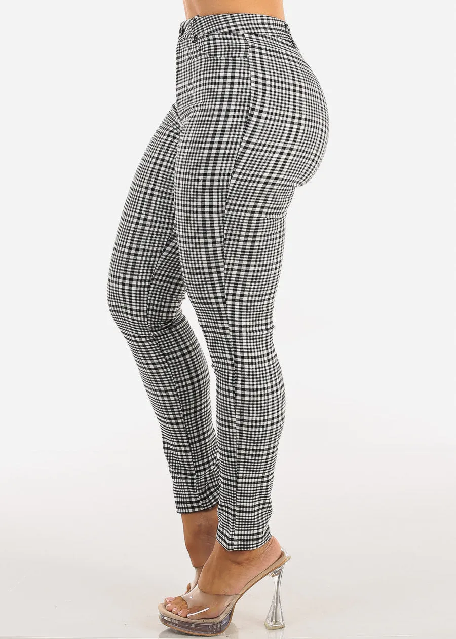High Waist Stretch Plaid Skinny Pants Black & White sold by Moda product image thumbnail 3