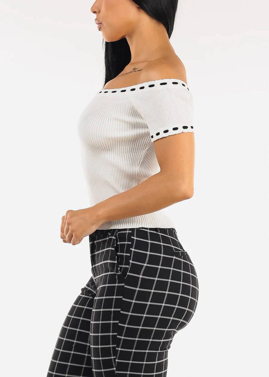 Stretch Off Shoulder Ribbed Top White sold by Moda product image thumbnail 3