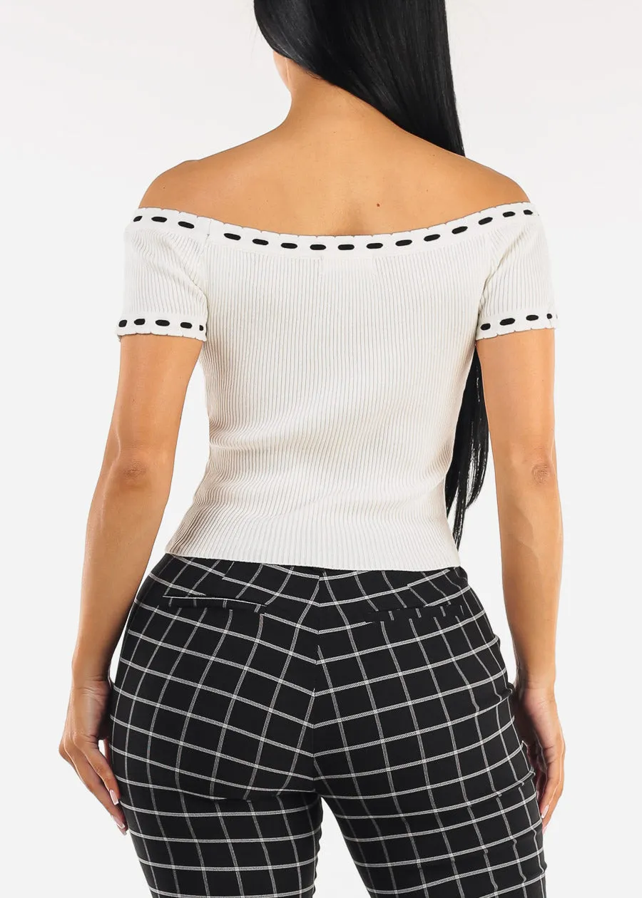 Stretch Off Shoulder Ribbed Top White sold by Moda product image thumbnail 4
