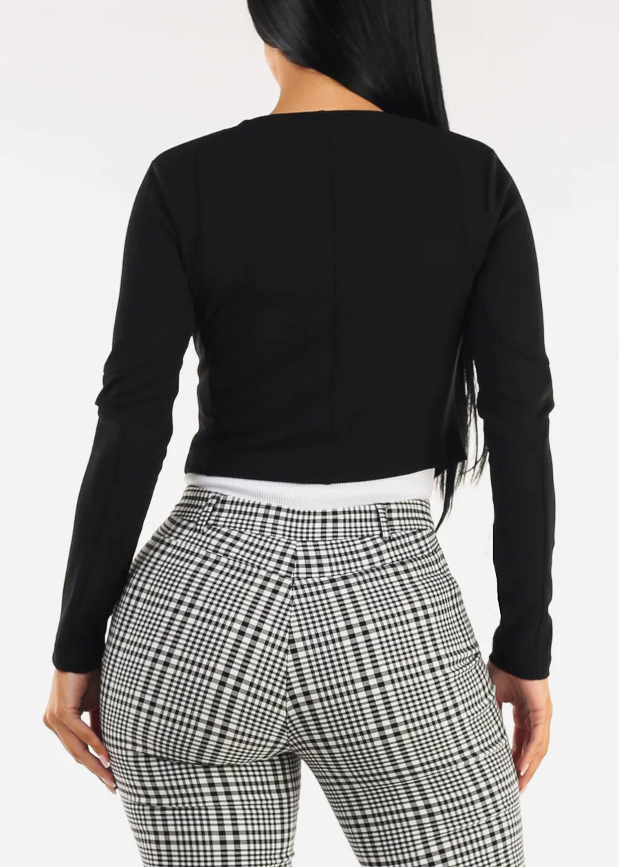 Stretch Long Sleeve Zip Up Colorblock Crop Jacket Black sold by Moda product image thumbnail 4