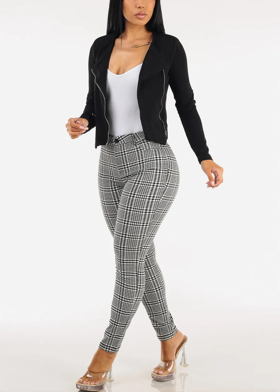 Stretch Long Sleeve Zip Up Colorblock Crop Jacket Black sold by Moda product image thumbnail 2