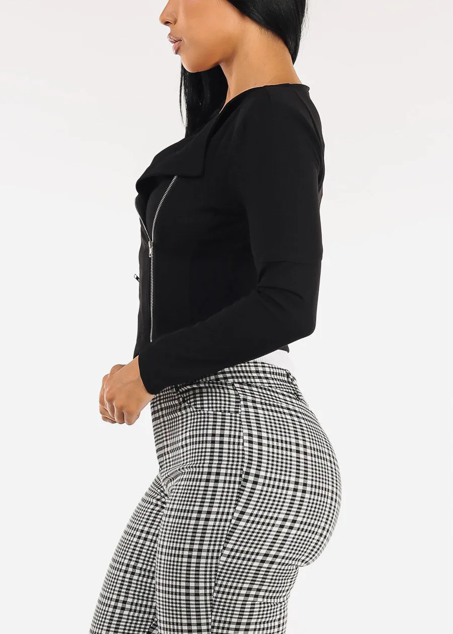 Stretch Long Sleeve Zip Up Colorblock Crop Jacket Black sold by Moda product image thumbnail 3
