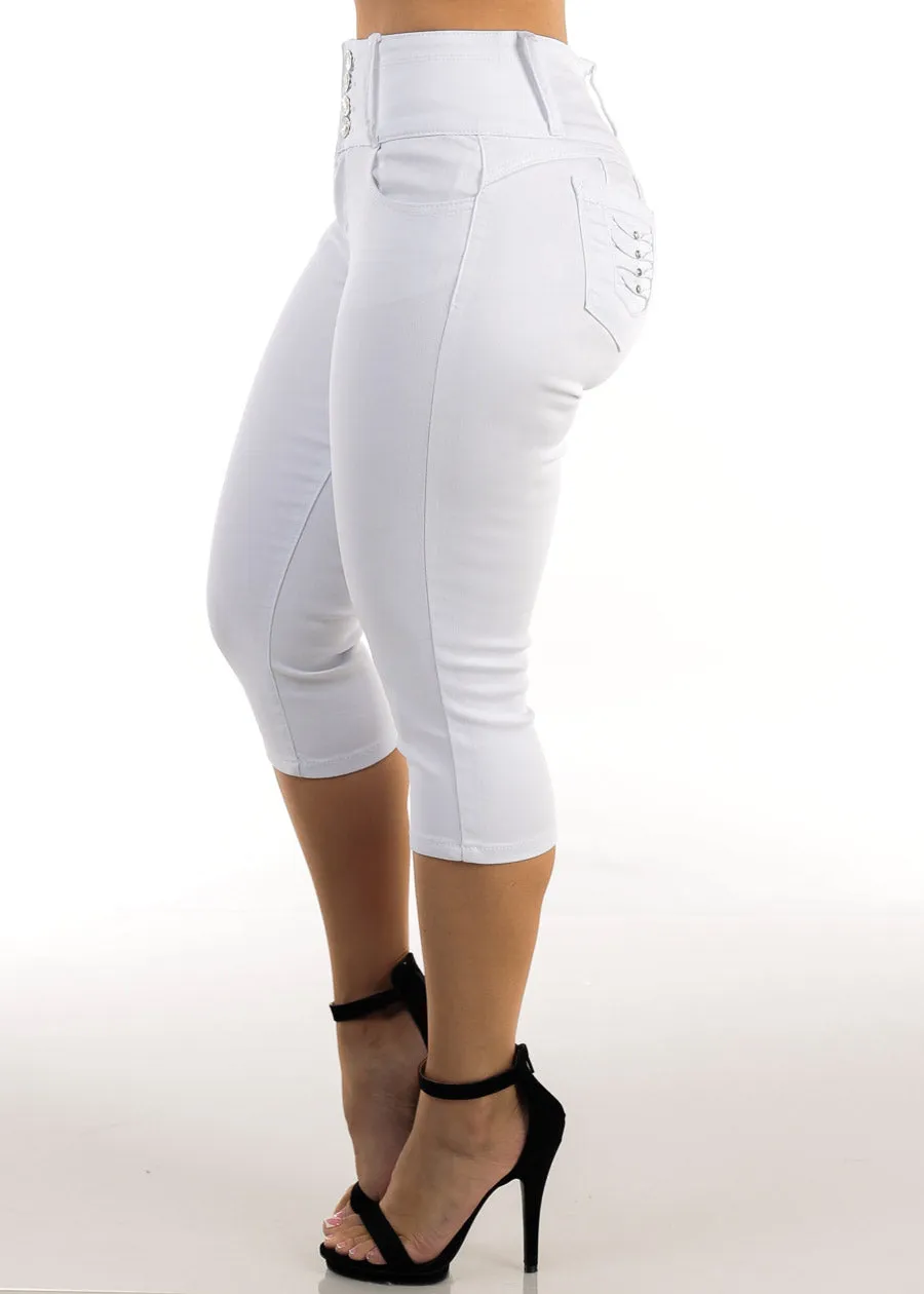 MX JEANS Butt Lift High Waisted Stretchy Denim Capris White sold by Moda product image thumbnail 4