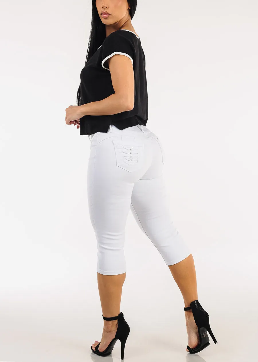 MX JEANS Butt Lift High Waisted Stretchy Denim Capris White sold by Moda product image thumbnail 5
