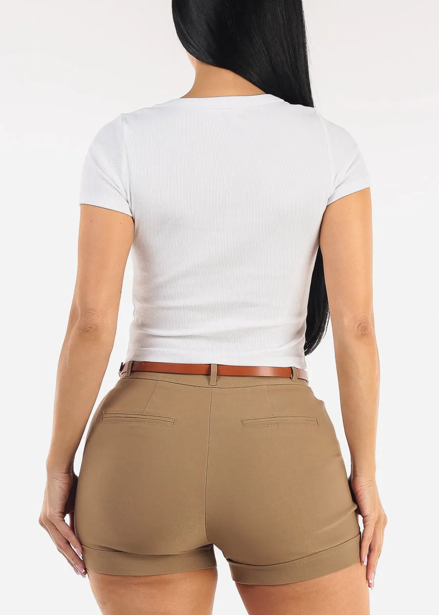 White Short Sleeve Round Neck Stretch Cotton Crop Top sold by Moda product image thumbnail 4