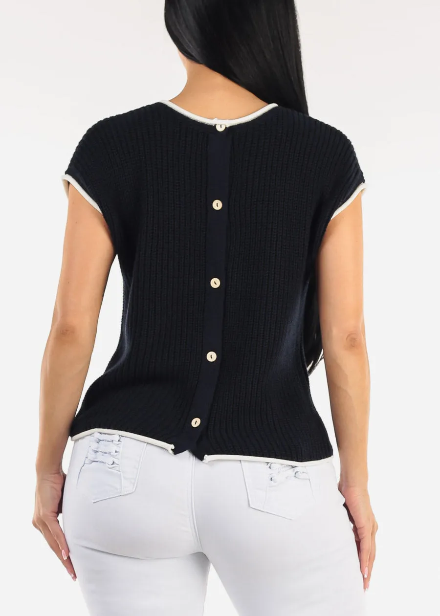 Short Sleeve Round Neck Knit Sweater Top Navy sold by Moda product image thumbnail 5