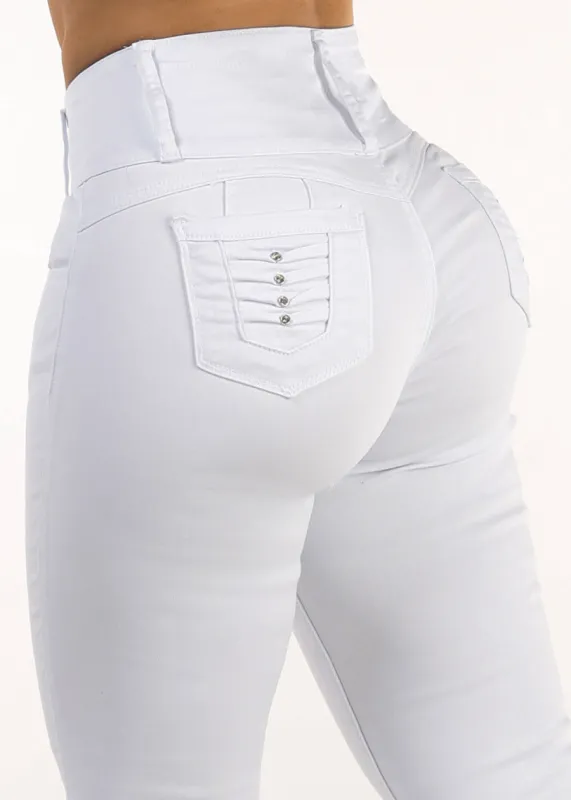 MX JEANS Butt Lift High Waist Stretch Skinny Jeans White made by Moda