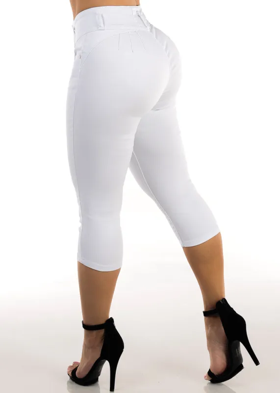 MX JEANS Butt Lift High Rise Stretch Denim Capris White made by Moda
