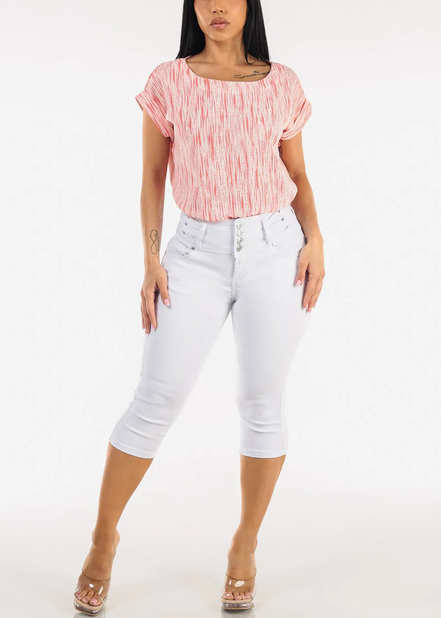 Short Sleeve Round Neck Printed Blouse Coral sold by Moda product image thumbnail 3