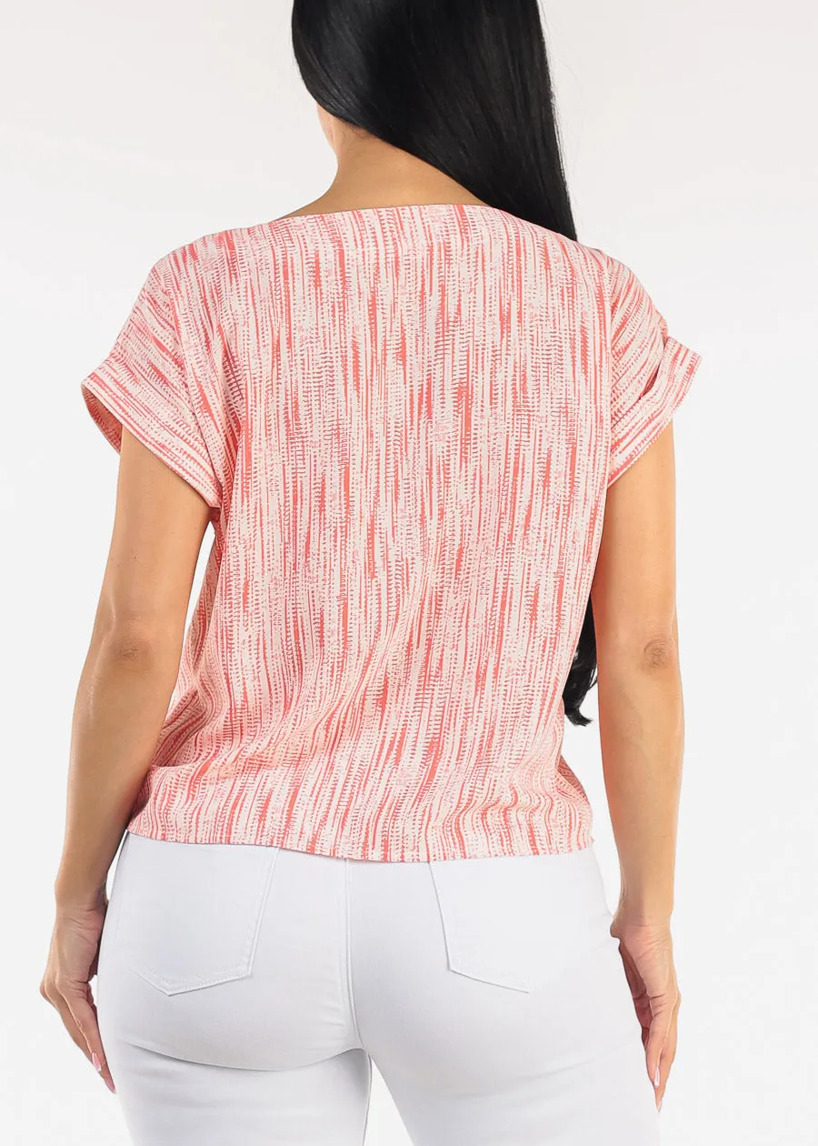 Short Sleeve Round Neck Printed Blouse Coral sold by Moda product image thumbnail 5