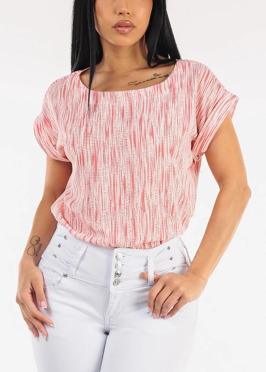 Short Sleeve Round Neck Printed Blouse Coral sold by Moda product image thumbnail 2