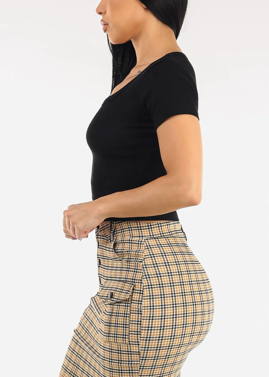 Black Short Sleeve Round Neck Stretch Cotton Crop Top sold by Moda product image thumbnail 3
