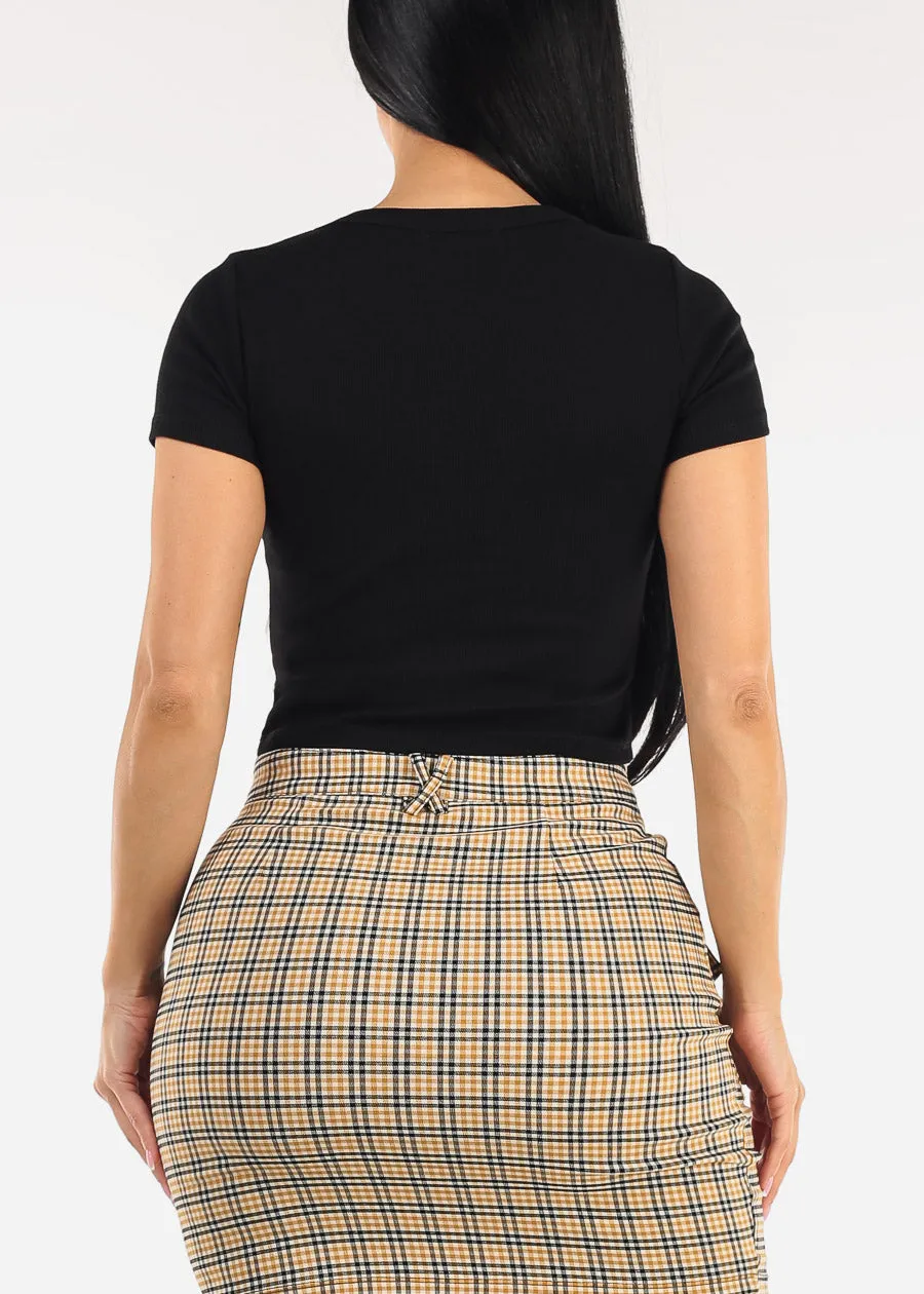 Black Short Sleeve Round Neck Stretch Cotton Crop Top sold by Moda product image thumbnail 4