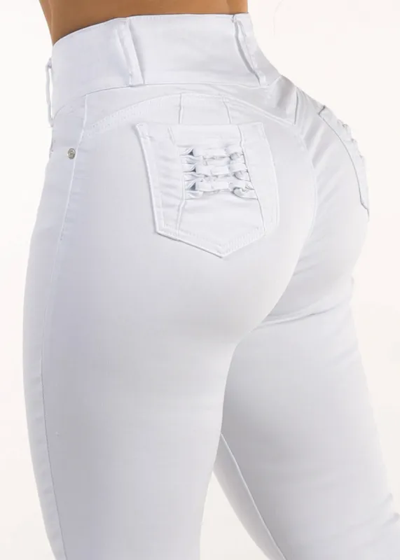 MX JEANS White Butt Lift High Waisted Stretch Skinny Jeans made by Moda