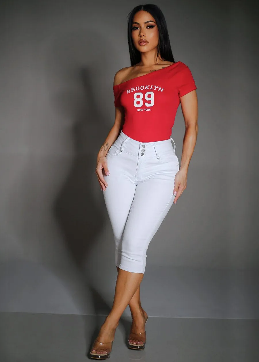 MX JEANS White Levantacola High Waisted Stretch Denim Capris sold by Moda product image thumbnail 2