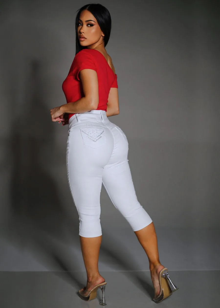 MX JEANS White Levantacola High Waisted Stretch Denim Capris sold by Moda product image thumbnail 3