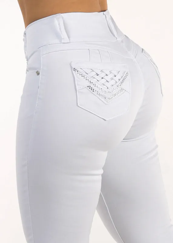 MX JEANS Levantacola High Waist Stretch Skinny Jeans White made by Moda