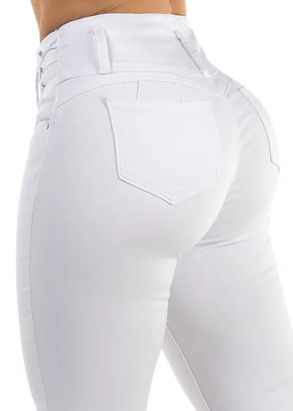 MX JEANS Levantacola High Waist White Stretch Skinny Jeans made by Moda